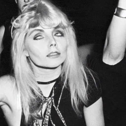 Image similar to young Debbie Harry having a good time at a late 1970s disco club