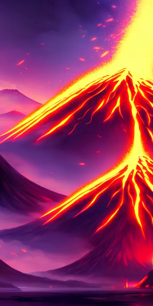 Image similar to volcano erupting. by nashimanga, anime illustration, anime key visual, beautiful anime - style digital painting by wlop, amazing wallpaper