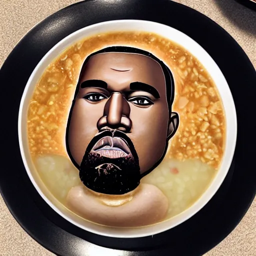 Image similar to a face of kanye west made of congee, congee chinese food photography