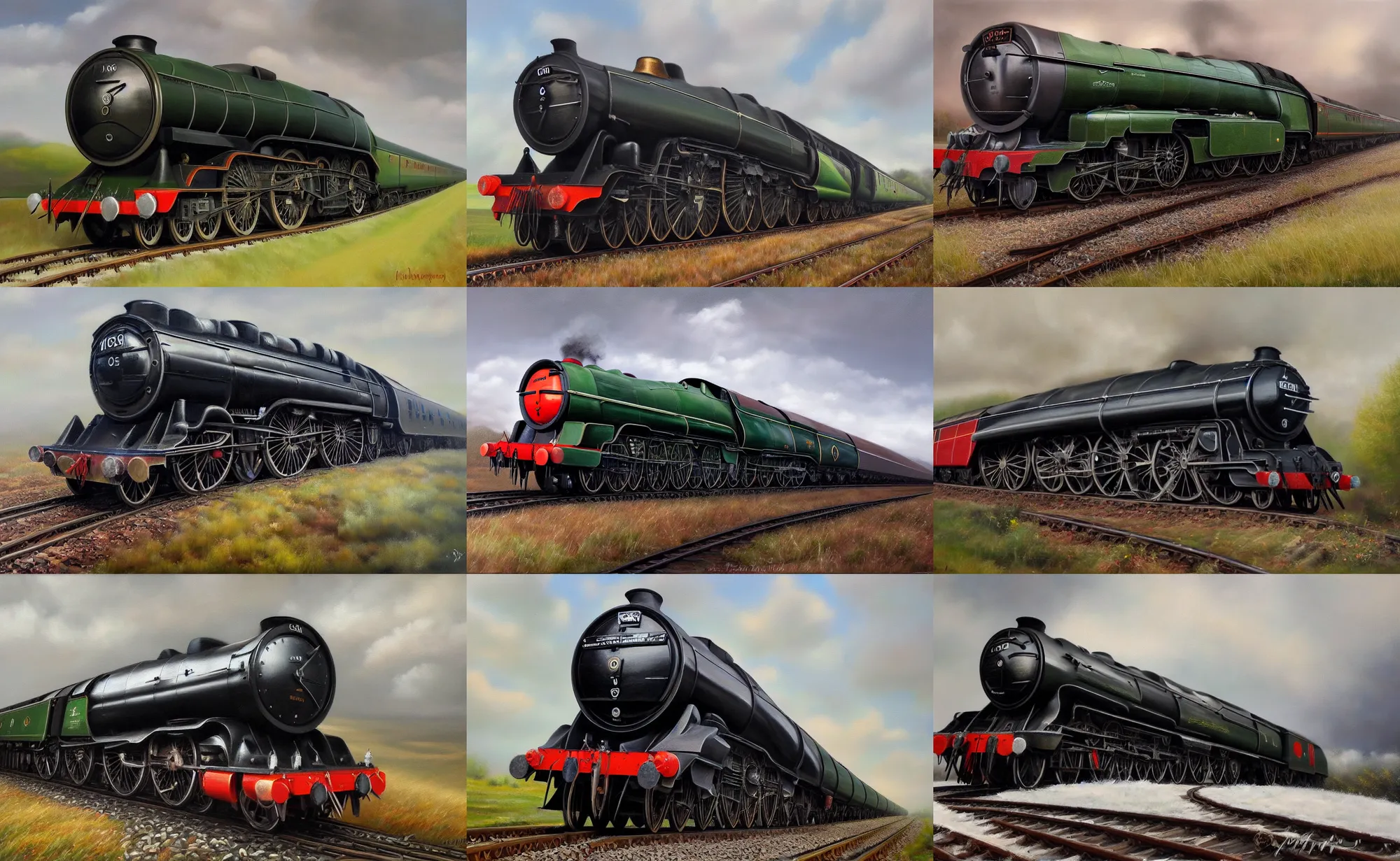 Prompt: Beautiful award winning oil painting of the flying Scotsman, extremely detailed, trending on artstation