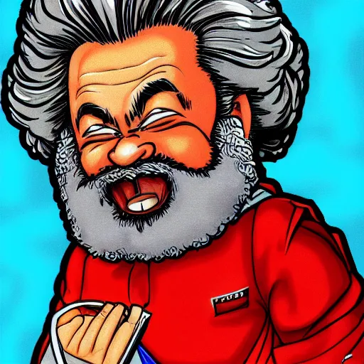 Image similar to karl marx supersayan, digital painting by akira toriyama, very detailed