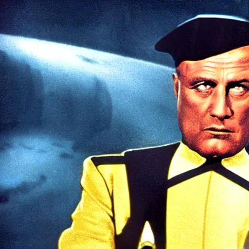 Image similar to A still of Mussolini in Star Trek, colour photo