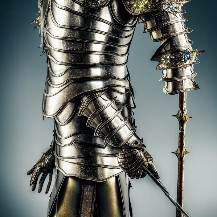 Image similar to full length photo of a fairy warrior wearing sparkling armour, highly detailed, 4 k, hdr, smooth, sharp focus, high resolution, award - winning photo