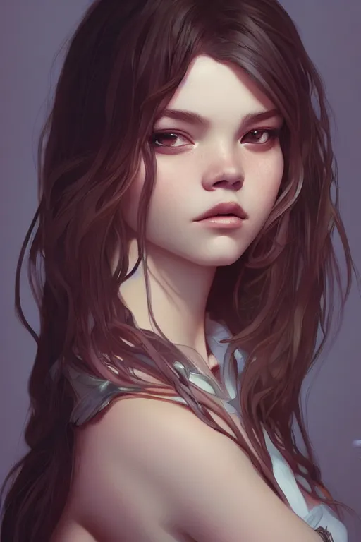 Image similar to portrait of barbara palvin, ambient lighting, 4 k, ilya kuvshinov, rossdraws, alphonse mucha, jung gi kim, artstation