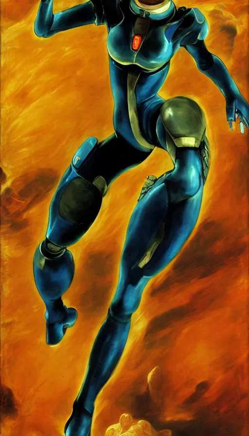 Prompt: portrait! of zero suit samus by francisco!! goya!!, wall mural, art by francisco goya and peter paul rubens, 4 k, high quality