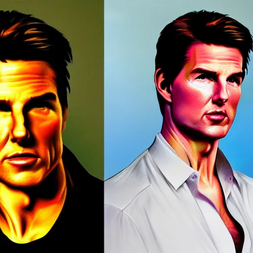 Prompt: 8k HDR hyperrealism synthwave portrait photo of Tom Cruise