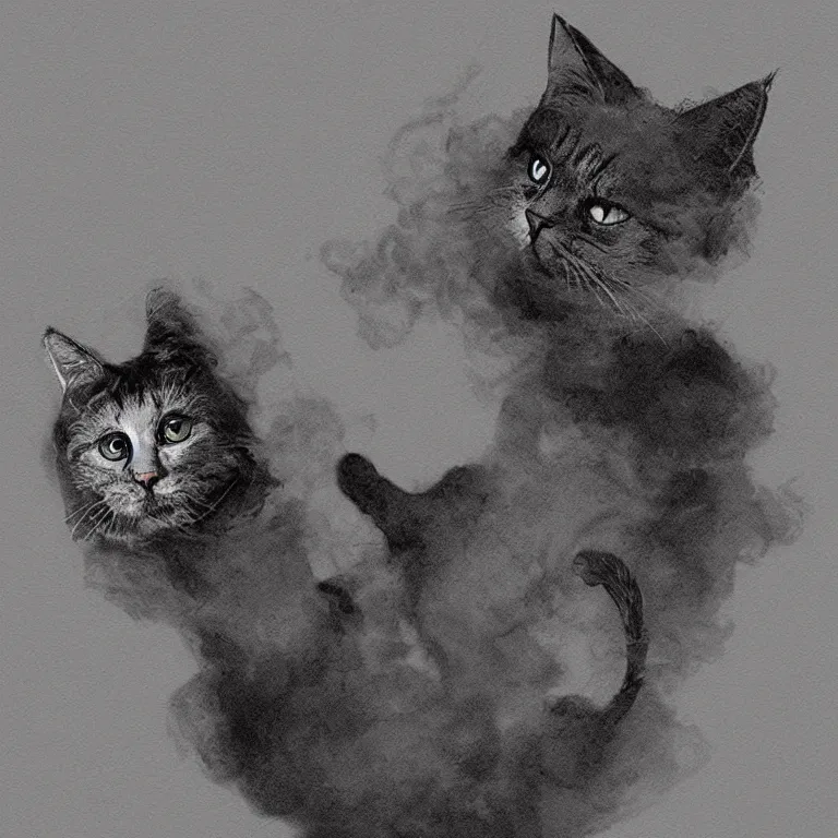 Prompt: smoke in shape of cat, concept art, artworks art