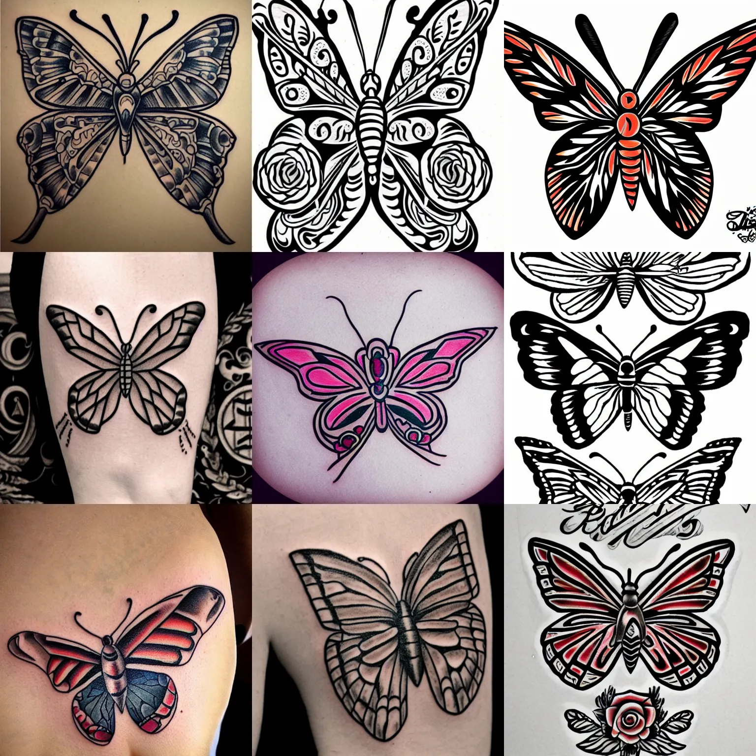Prompt: butterfly tattoo, sailor jerry tattoo flash