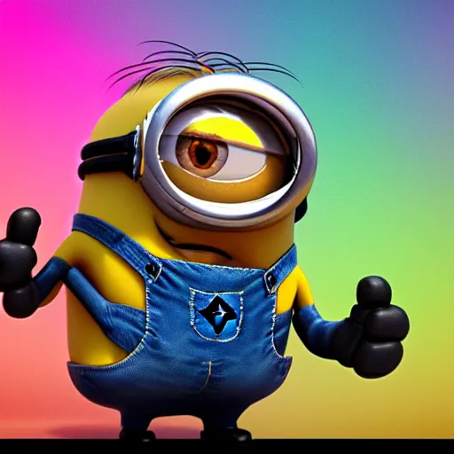 Image similar to Minion giving a thumbs up, photorealistic, hyper detailed, 8k, happy, excited, joy, crazy. Bright colors. Rendered in Unreal Engine. Digital art. Trending on Artstation, DeviantArt