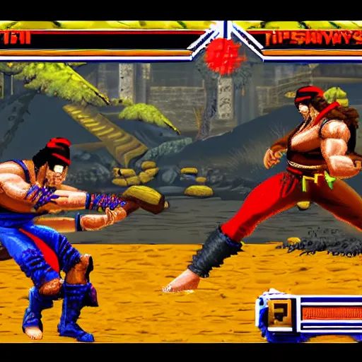 Image similar to a screenshot from gameplay from a new 2 d mortal kombat game using digitzed graphics in the style of retro 1 6 - bit midway arcade games