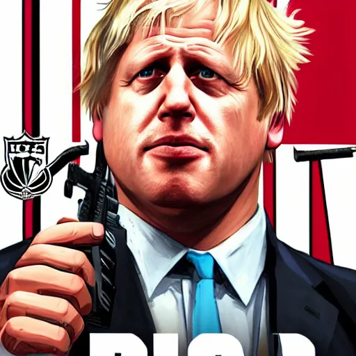 Image similar to boris johnson in gta v, cover art by stephen bliss, boxart, loading screen