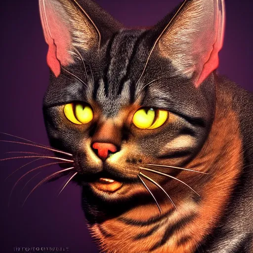 Image similar to Photorealistic cat with devil horns. Hyperdetailed photorealism, 108 megapixels, amazing depth, glowing rich colors, powerful imagery, psychedelic Overtones, 3D finalrender, 3d shading, cinematic lighting, artstation concept art