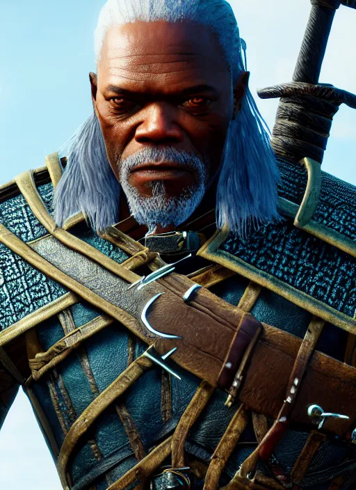 Image similar to Samuel L Jackson in The Witcher 3, gameplay, 8k, HD