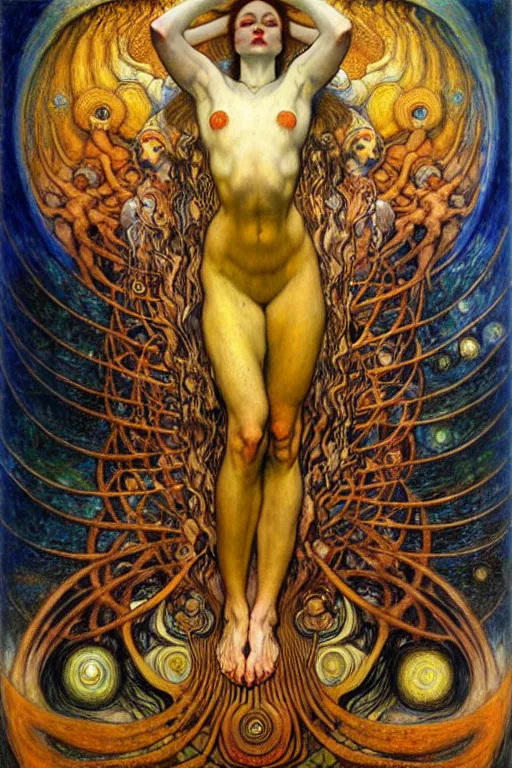 Image similar to Divine Chaos Engine by Karol Bak, Jean Delville, William Blake, Gustav Klimt, and Vincent Van Gogh, symbolist, visionary