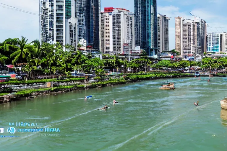 Prompt: photo of a very clean pasig river in the philippines with crystal clear water, high definition, tourism media