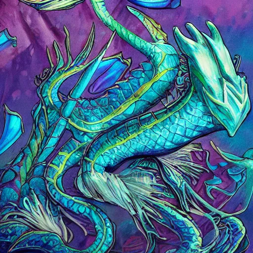 Image similar to underwater sea dragon, d & d style, trending on artstation, colorful, intricate, highly detailed art by aurore folny and ilse gort and yugin maffioli