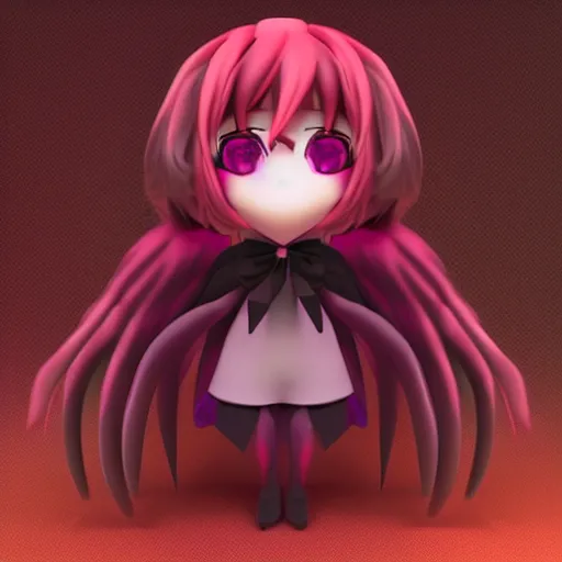 Image similar to cute fumo plush of a cursed fallen angel who forfeited her heart to the dark ones, eldritch tendrils, vray render with chromatic aberration