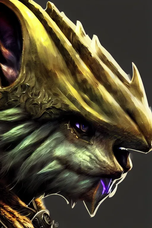 Image similar to Charr ranger of Guild Wars 2, concept art, close-up, digital art, hyper-realistic, highly detailed