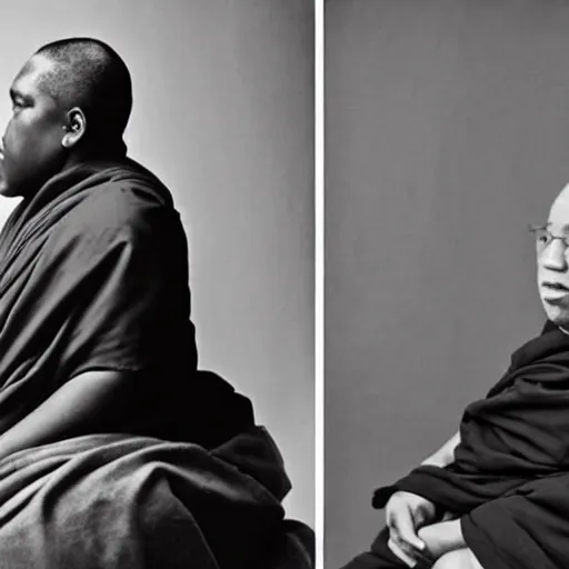 Image similar to detailed photography by Annie Leibovitz of the Notorious BIG, a buddhist monk who turned into the new Dalai Lama