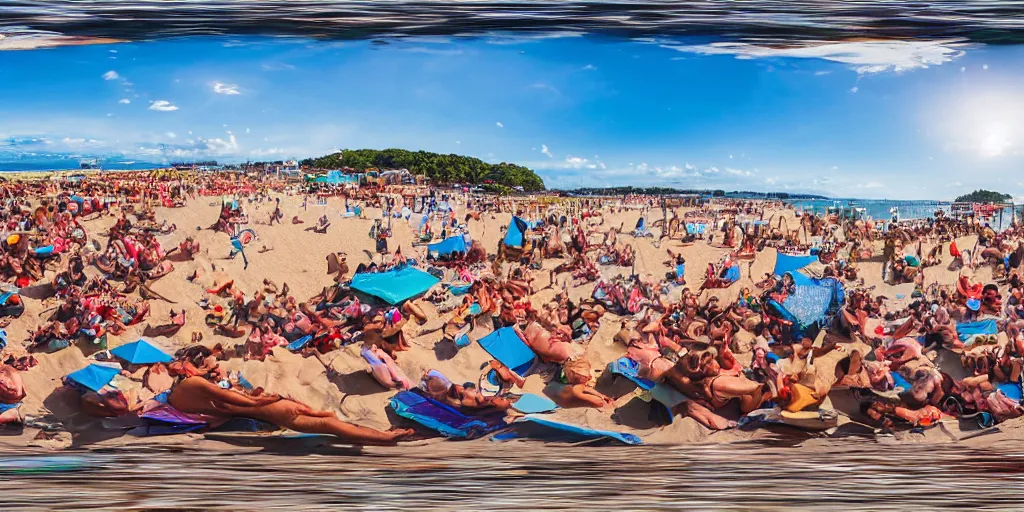 Prompt: 3 d 3 6 0 panorama of a festival beach