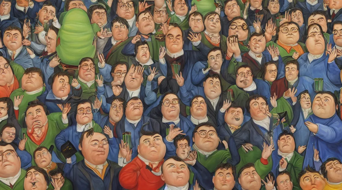 Image similar to Wallpaper of Linus Torvalds in a datacenter painted by fernando botero