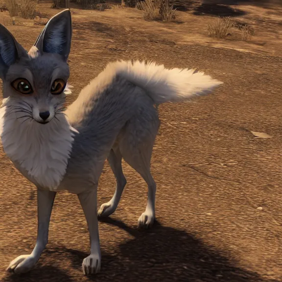 Image similar to screenshot of an anthropomorphic blue fennec fox in red dead redemption 1