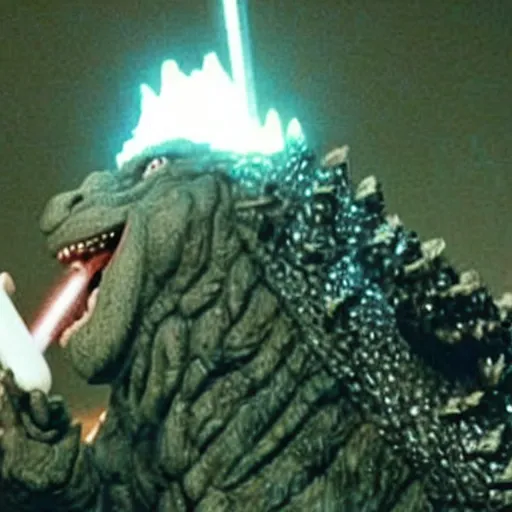 Image similar to godzilla brushing his teeth with a electric toothbrush