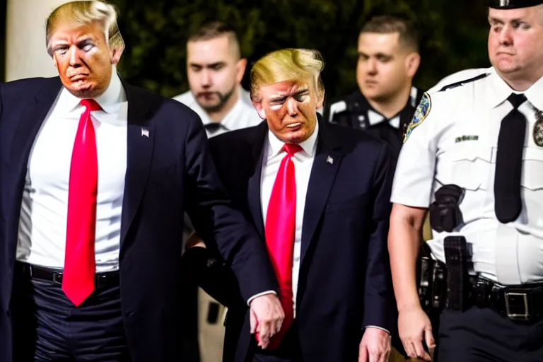 Prompt: Donald Trump arrested in handcuffs at Mar-a-lago, photo