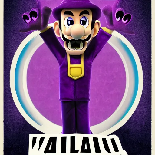 Prompt: waluigi horror movie poster