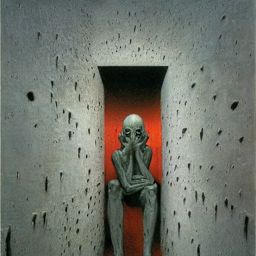 Prompt: Prison of angst. Fear. Concept art. Zdzisław Beksiński