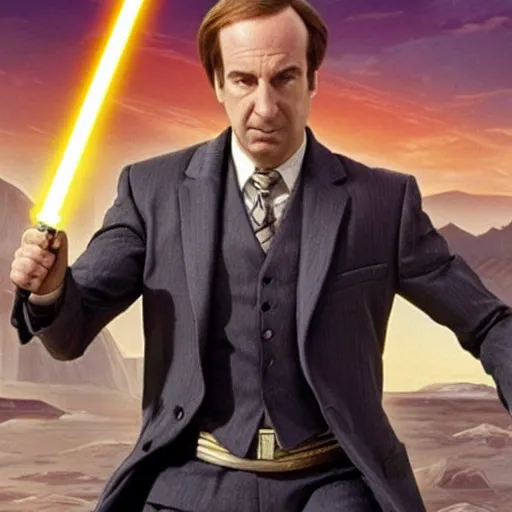 Prompt: Saul Goodman as a Jedi on Coruscant in Star Wars Attack of the Clones”