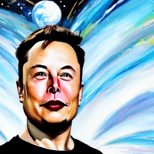 Image similar to elon musk's face against a space background, painting