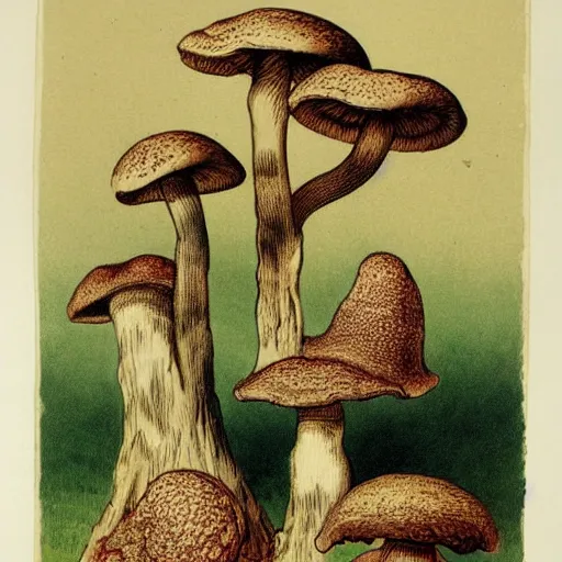 Image similar to mushrooms lithograph by adolphe millot