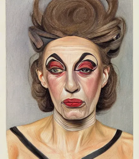 Prompt: a high quality, high detail, portrait of a drag queen by lucian freud