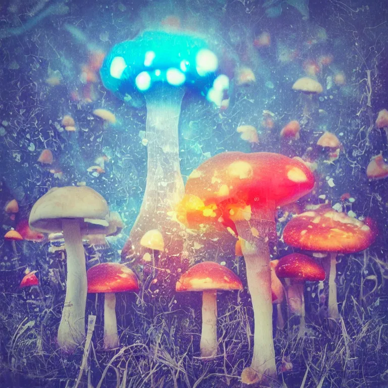 Image similar to double exposure of dally life, symbols of live, explosion, cyber mushroom city, love is the most relevant theme, 8 k resolution, artistic mode, artistic, trending on instagram, long exposure, love art, serious, fantasy and dreams vibes, mushrooms style and macro style, colorful picture, spring vibes