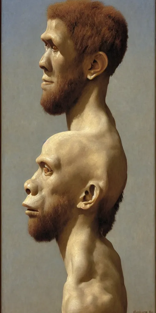 Prompt: portrait bust of an australopithecus man wearing 1 9 th century french clothing by william bouguereau, alexandre cabanel, oil on canvas, 1 8 8 5, musee d'orsay
