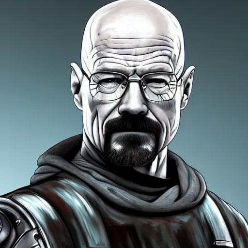 Prompt: Walter White in cybernetic battle armour, 4k digital art, highly detailed, concept art