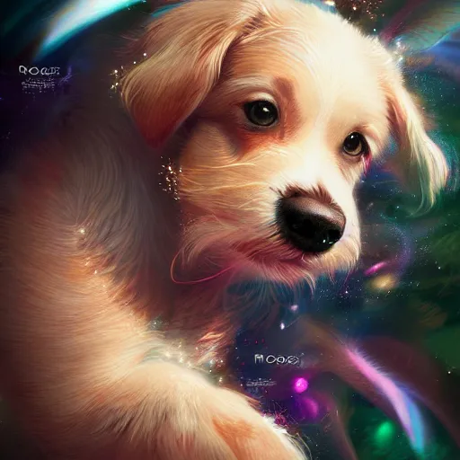 Prompt: portrait of a beautiful cute dog falling into the third dimension by Ross Tran, 4k, intricate details