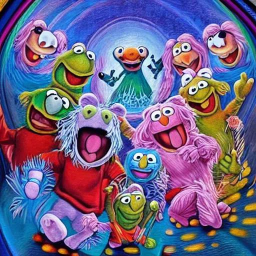 Prompt: “ a detailed painting of the muppets doing an exorcism on a possessed care bear, demonic possession, ominous and dark ritual, divine chaos, surreality, detailed, ultrasharp ”