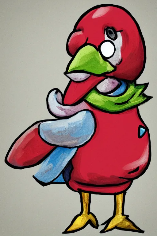 Prompt: Fashionable Anthropomorphic bird by Nintendo