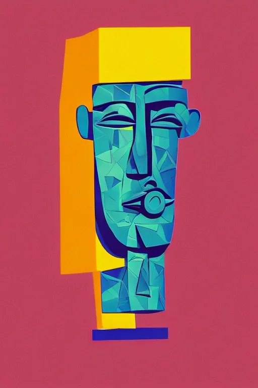 Image similar to cubist moai statue cutout digital illustration cartoon colorful beeple