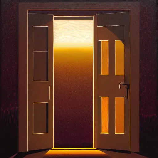 Image similar to a gust of night pushed its way in the door by jeffrey smith, oil on canvas