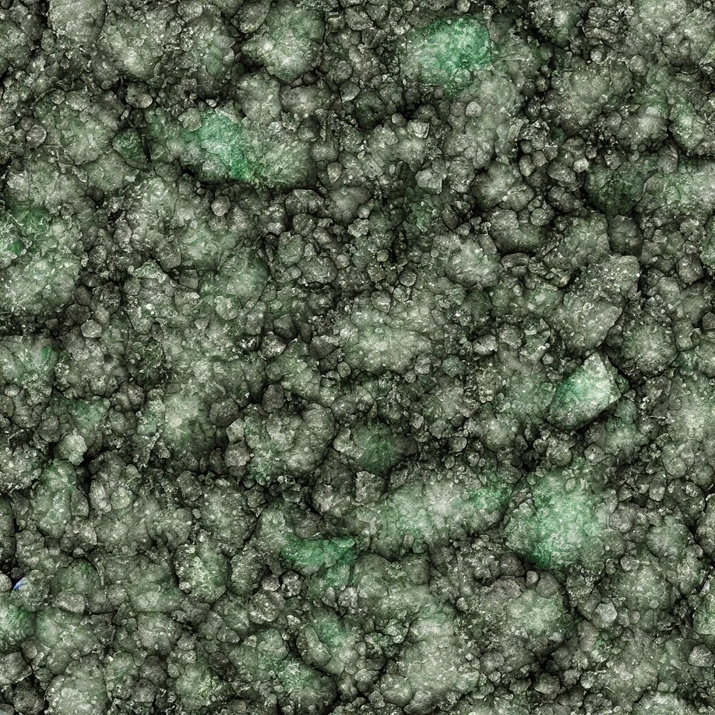 Image similar to long green crystals sticking out of the rock surface, detailed ground terrain albedo texture, flat, 2 d texture, seamless