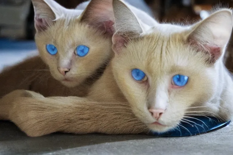 Prompt: beautiful Siamese cats sits on a Korg Kaoss Pad, Siamese cat with blue eyes stares into the camera, beautiful, Highly detailed, smoky, Cinematic. Balanced, 4k, balanced, Realistic, detailed.