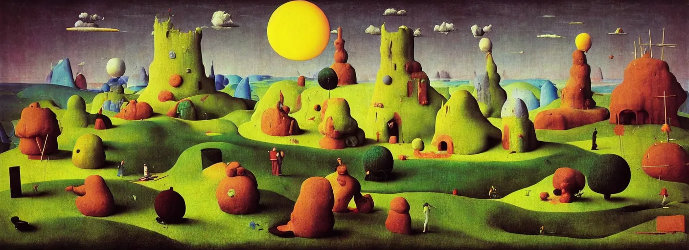 Prompt: sponge sculpture of surreal colorful landscape, very coherent and colorful high contrast masterpiece by norman rockwell franz sedlacek hieronymus bosch dean ellis simon stalenhag rene magritte gediminas pranckevicius, dark shadows, sunny day, hard lighting,