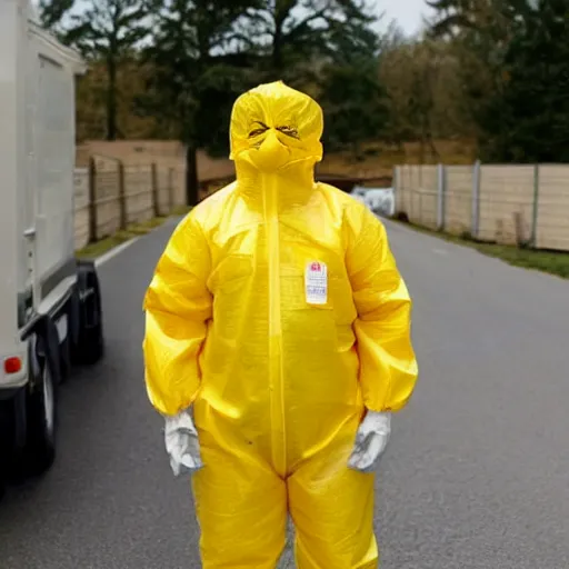 Prompt: a yellow hazmat suit trying to look like a person
