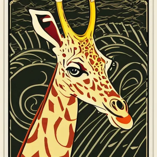 Prompt: art nouveau poster of a giraffe