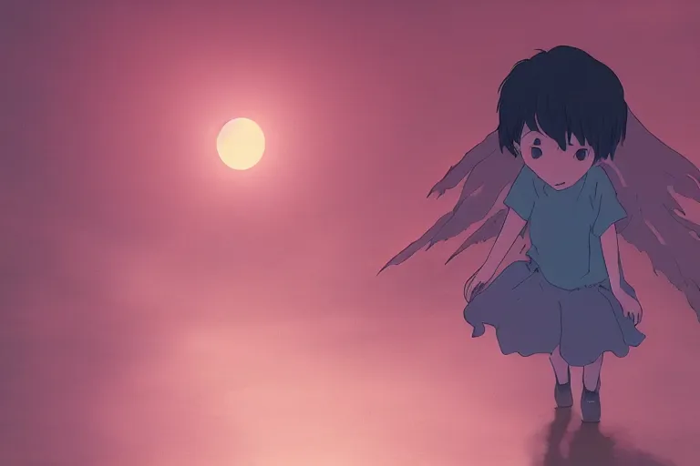 Prompt: cell shaded key visual of an evil spirit haunting a child's dreams at night, dramatic lighting, in the style of studio ghibli, moebius, makoto shinkai,