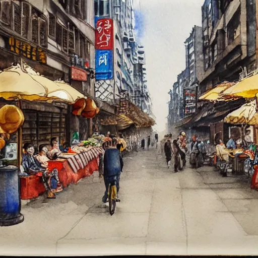 Image similar to Shanghai street scene, highly detailed, contemporary watercolor, smooth, by Joseph Zbikowicz, 8k