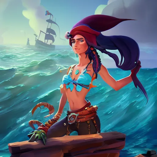 Image similar to jack the pirate mermaid on sea of thieves game avatar hero, behance hd by jesper ejsing, by rhads, makoto shinkai and lois van baarle, ilya kuvshinov, rossdraws global illumination